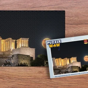 PuzzleWow – Puzzel Het Parthenon bij de Akropolis van Athene tijdens de nacht – 1000 stukjes