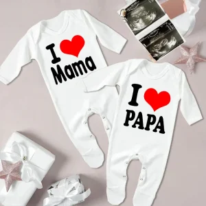 Moeder en dochter kleding - Schattige 'I Love Mama & Papa' Rompertjes voor Familie-Eenheid